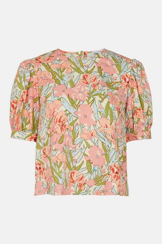 Warehouse Linen Mix Floral Print Puff Sleeve Top 5