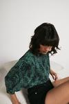 Warehouse Top With Puff Sleeve In Green Animal thumbnail 1