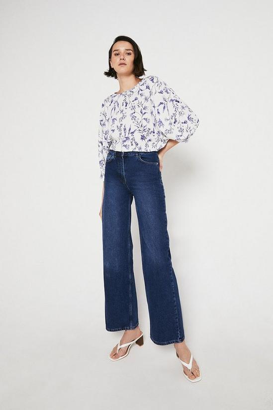 Warehouse Top With Puff Sleeve In Blue Floral 2