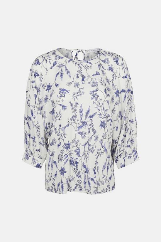 Warehouse Top With Puff Sleeve In Blue Floral 5