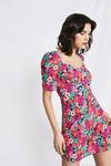 Warehouse Sweetheart Neck Mini Dress Red And Pink Floral thumbnail 1