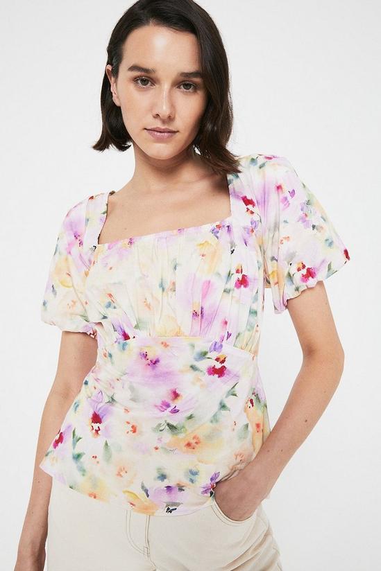 Warehouse Top With Gathered Sleeve In Bright Floral 2