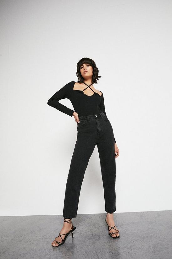 Warehouse Strappy Tie Neck Long Sleeve Top 1