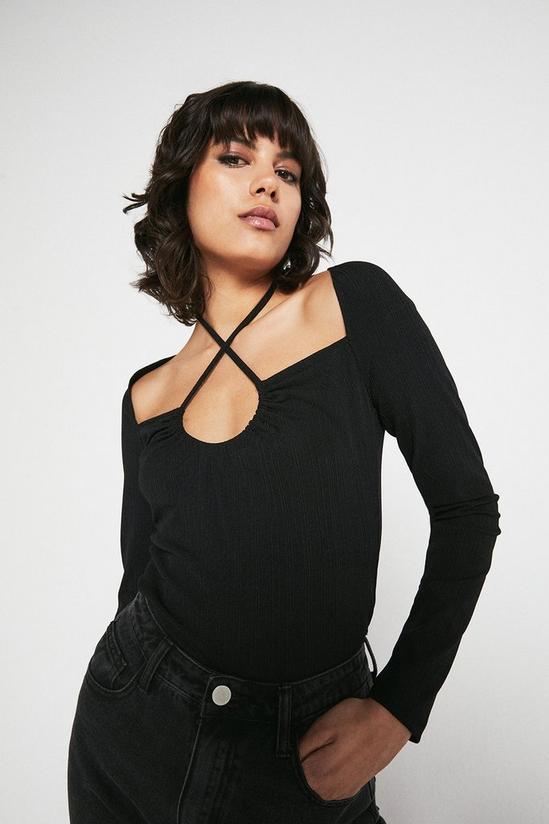Warehouse Strappy Tie Neck Long Sleeve Top 2