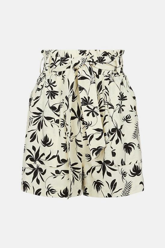 Warehouse Linen Mix Palm Print Belted Shorts 5