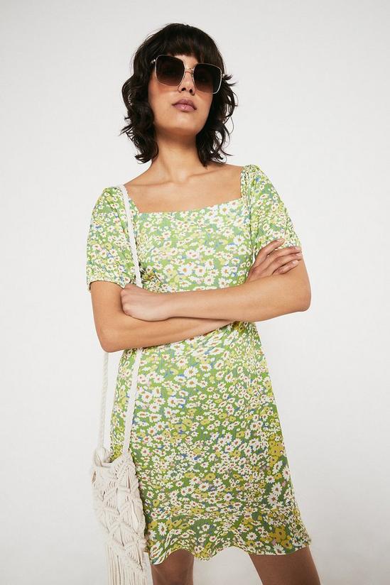 Warehouse Jersey Crepe Printed Square Neck Puff Sleeve Dress 2