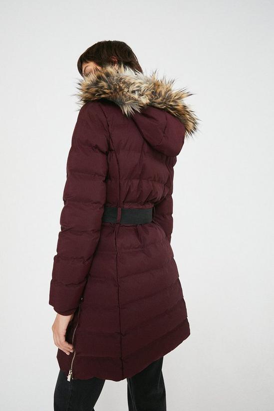 Warehouse Belted Zip Front Fur Hooded Midi Padded Coat 3