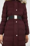 Warehouse Belted Zip Front Fur Hooded Midi Padded Coat thumbnail 4