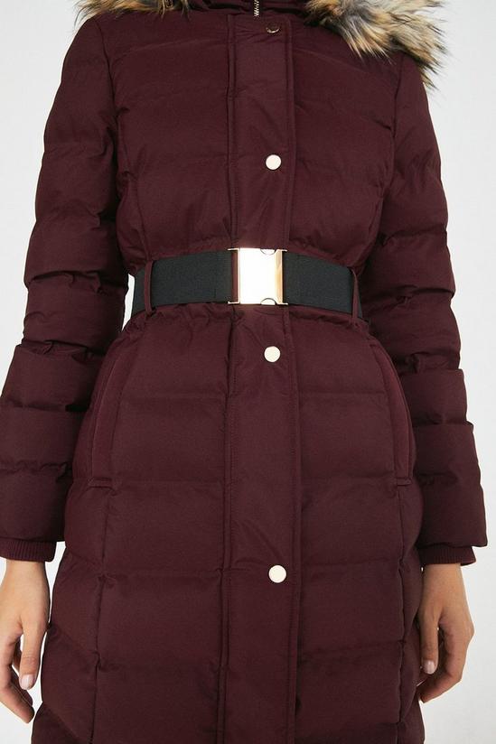 Warehouse Belted Zip Front Fur Hooded Midi Padded Coat 4