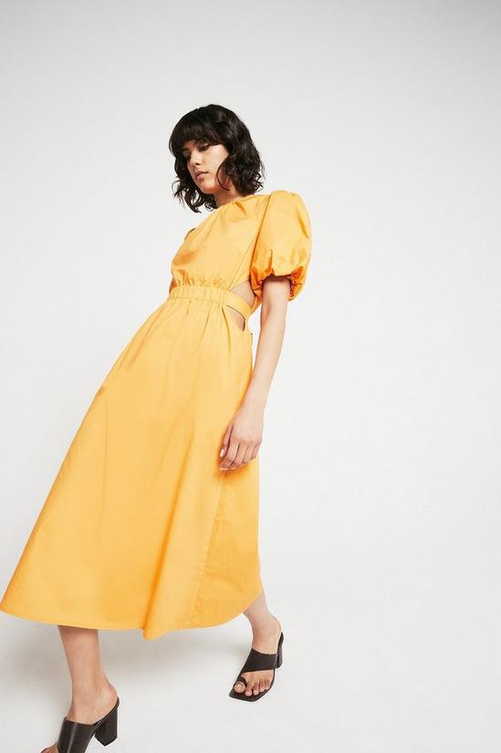 Warehouse Cotton Dress With Puff Sleeves And Belt 2