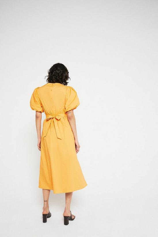 Warehouse Cotton Dress With Puff Sleeves And Belt 4