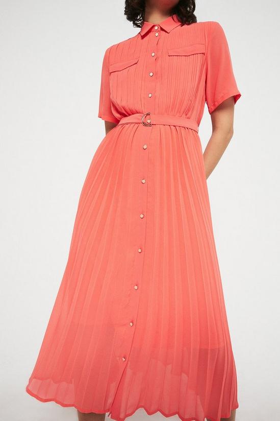 Warehouse Pleated Midi Shirt Dress With Short Sleeve 1