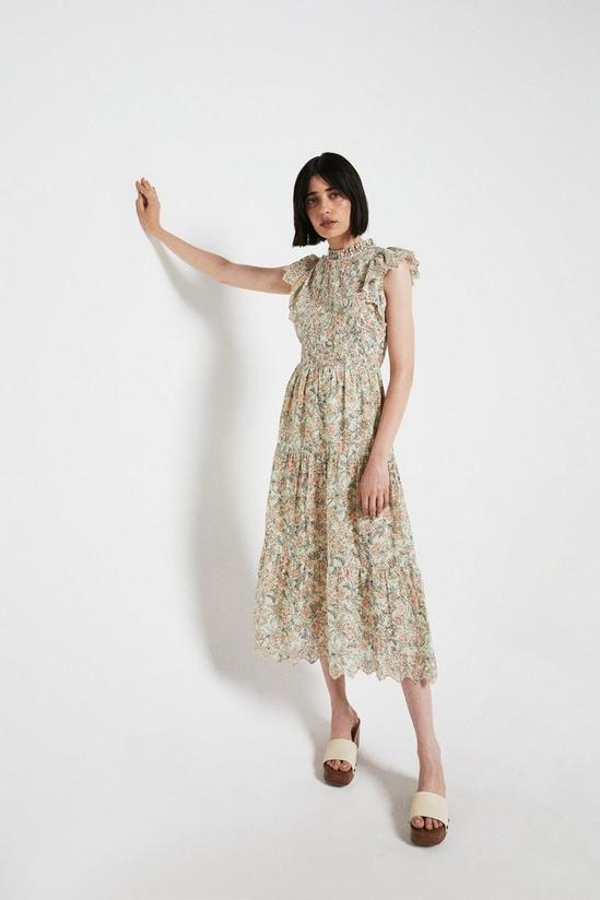 Warehouse Midaxi Dress In Print With Broderie 1