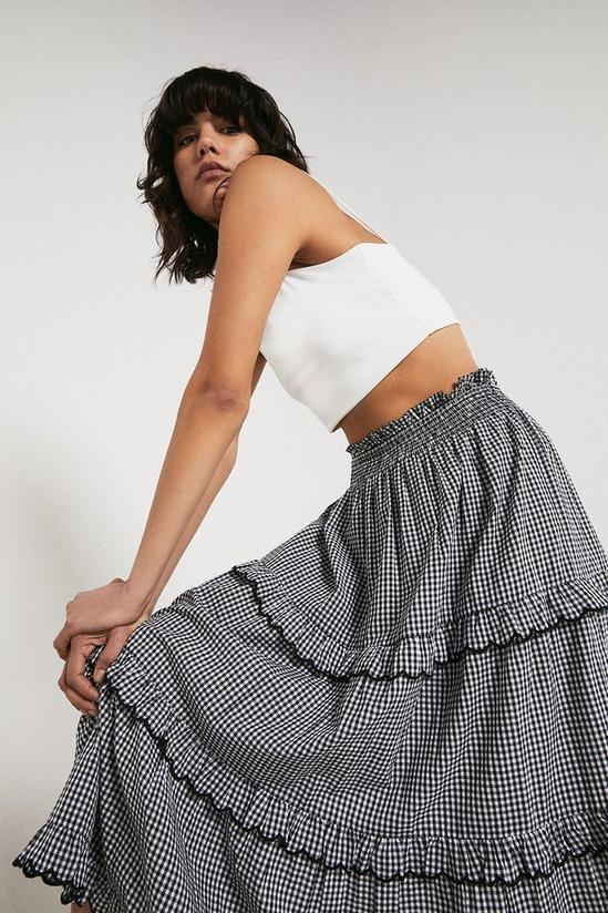 Warehouse Gingham Scallop Frill Tiered Midi Skirt 2