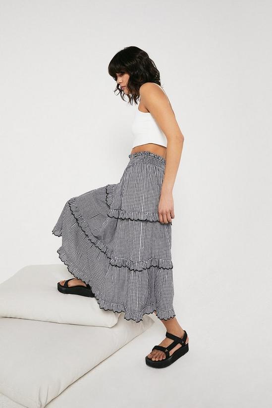 Warehouse Gingham Scallop Frill Tiered Midi Skirt 4