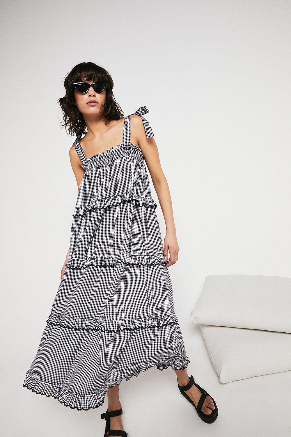 Gingham tiered dress sale