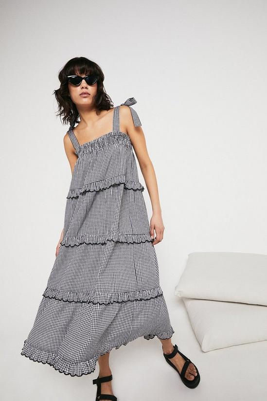 Warehouse Gingham Scallop Frill Tiered Midi Dress 1