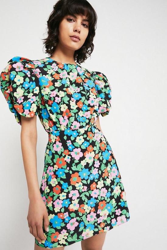 Warehouse Mini Dress With Cutout Back In Retro Floral 1