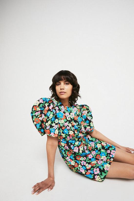 Warehouse Mini Dress With Cutout Back In Retro Floral 2
