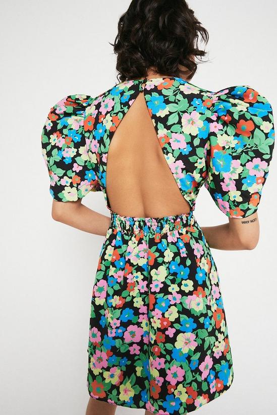 Warehouse Mini Dress With Cutout Back In Retro Floral 3