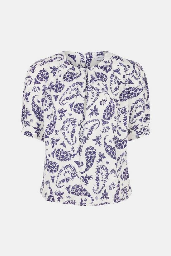 Warehouse Pleat Neck Top In Print With Short Sleeve 5