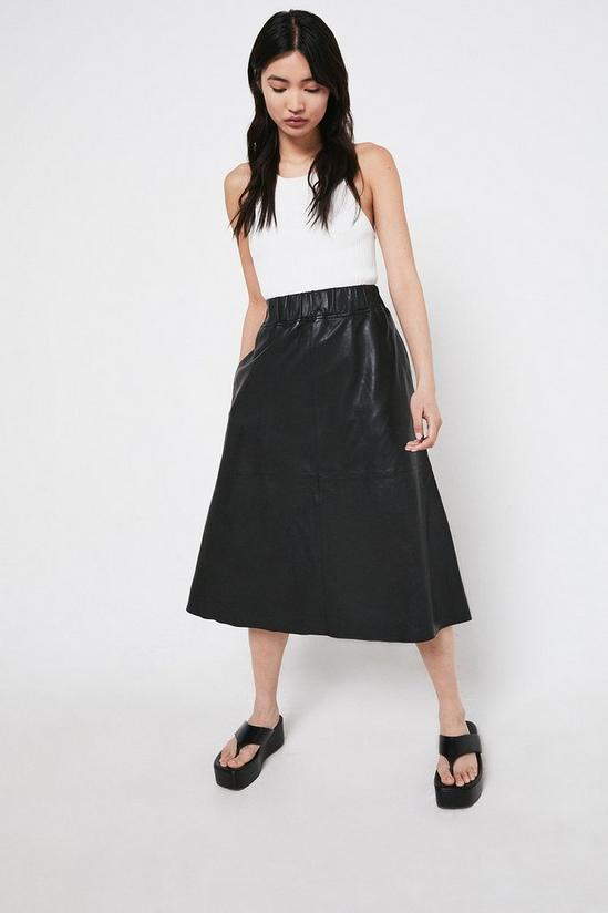Warehouse Real Leather Elasticated Waist Midi Skirt 1