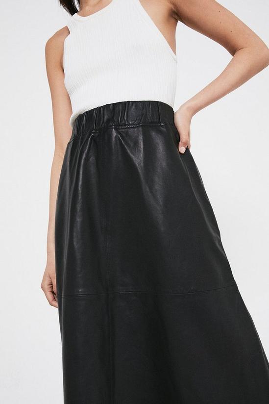 Warehouse Real Leather Elasticated Waist Midi Skirt 2