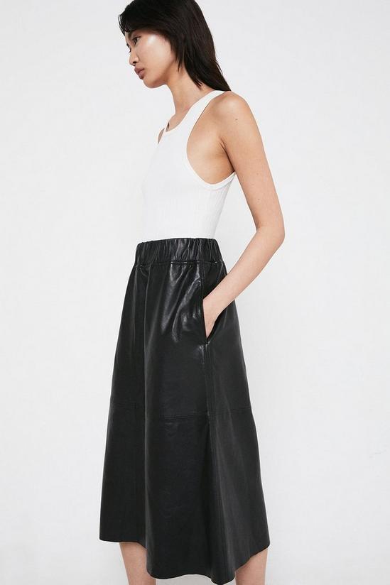 Warehouse Real Leather Elasticated Waist Midi Skirt 4