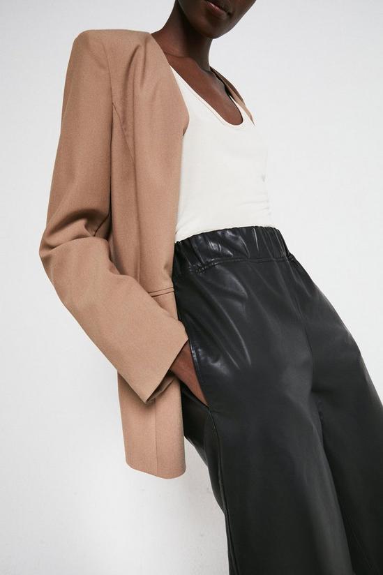 Warehouse Real Leather Elastic Waist Wide Crop Trouser 2