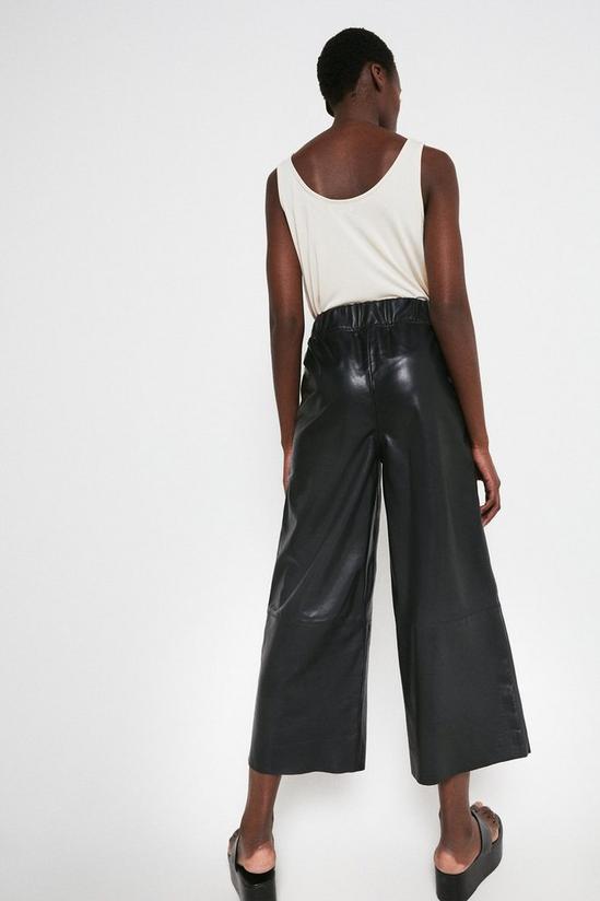 Warehouse Real Leather Elastic Waist Wide Crop Trouser 3