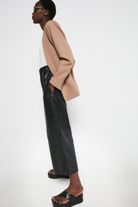 Warehouse Real Leather Elastic Waist Wide Crop Trouser 4