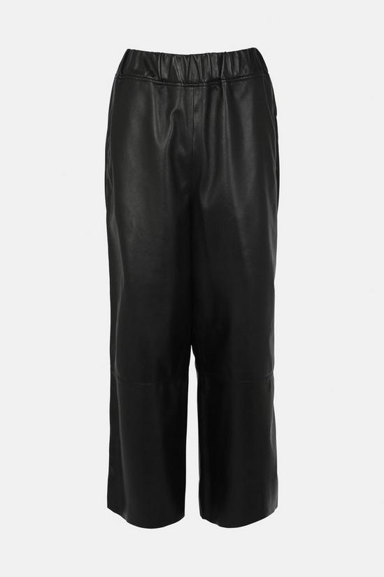 Warehouse Real Leather Elastic Waist Wide Crop Trouser 5