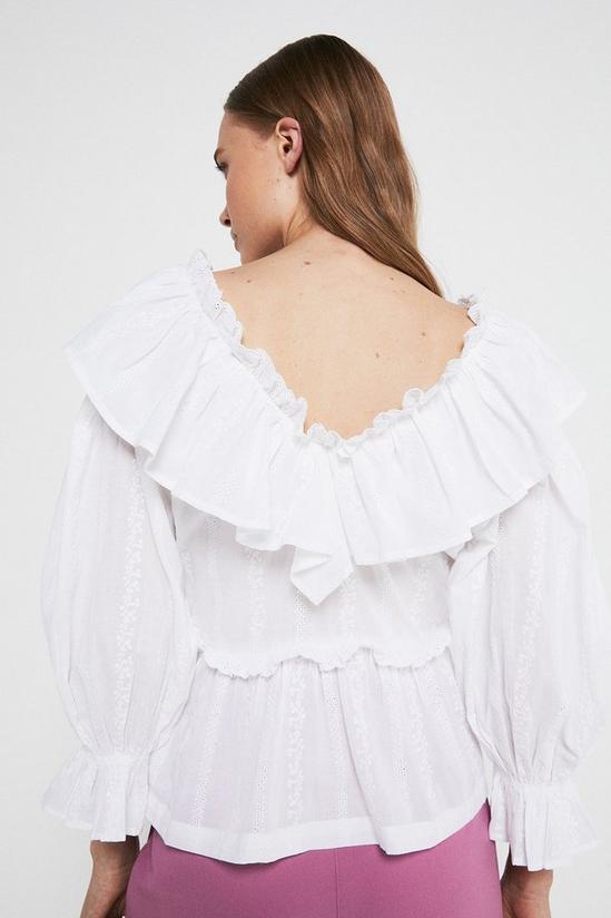 Warehouse Embroidered Cotton Ruffle Front Top 3