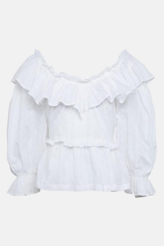 Warehouse Embroidered Cotton Ruffle Front Top 5