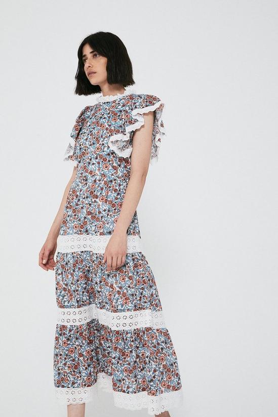 Warehouse Midi Dress In Floral With Lace Trim 1