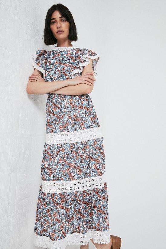 Warehouse Midi Dress In Floral With Lace Trim 4