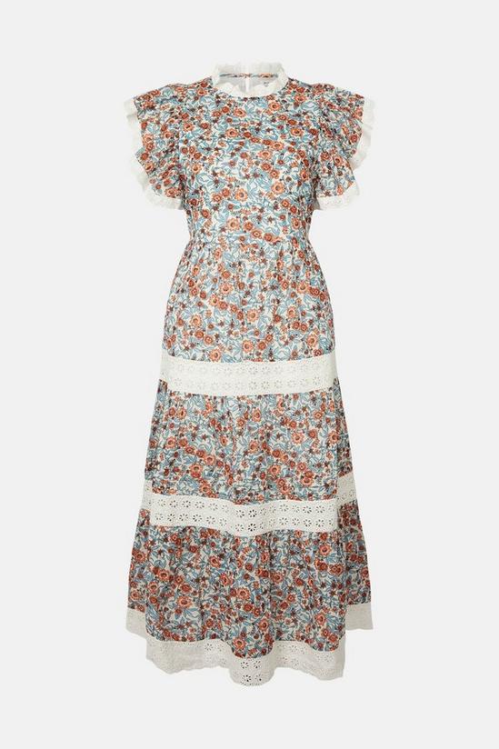 Warehouse Midi Dress In Floral With Lace Trim 5