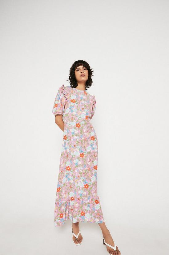 Warehouse Midi Dress With Frill Hem In Pink Floral 2