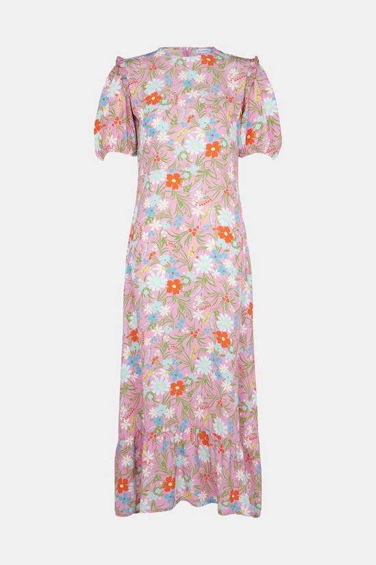 Warehouse Midi Dress With Frill Hem In Pink Floral 5