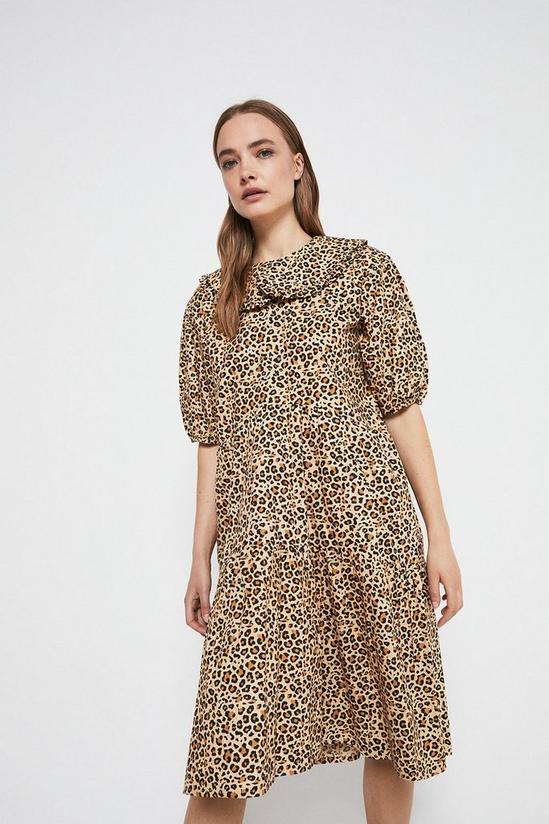 Warehouse Smock Dress In Leopard With Collar 1