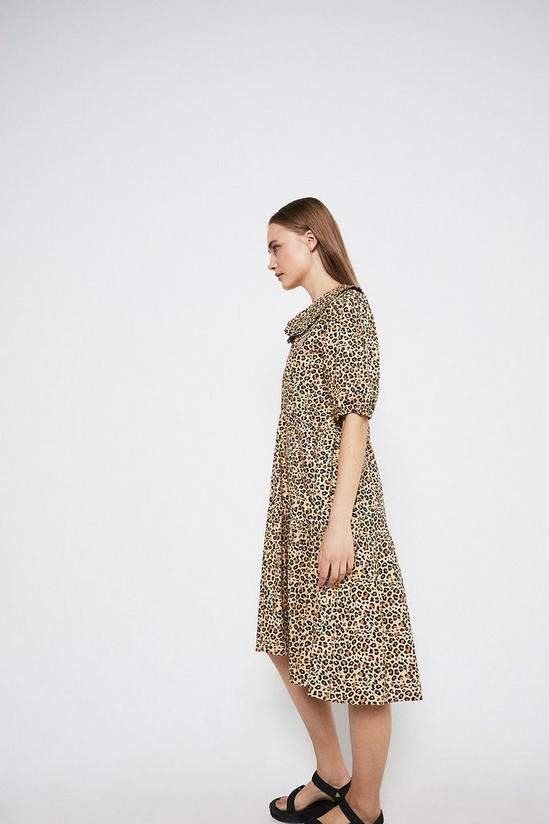 Warehouse Smock Dress In Leopard With Collar 4