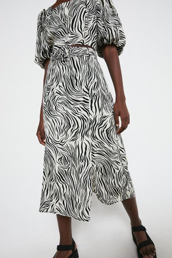 Warehouse Linen Mix Zebra Belted Midi Skirt 2