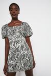 Warehouse Linen Mix Zebra Puff Sleeve Mini Dress thumbnail 1