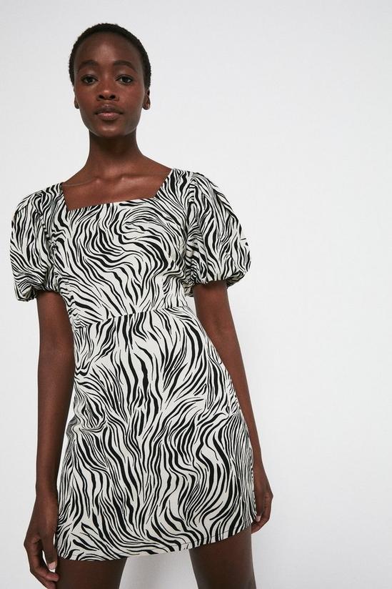 Warehouse Linen Mix Zebra Puff Sleeve Mini Dress 1