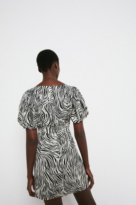 Warehouse Linen Mix Zebra Puff Sleeve Mini Dress 3