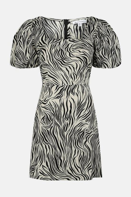 Warehouse Linen Mix Zebra Puff Sleeve Mini Dress 5