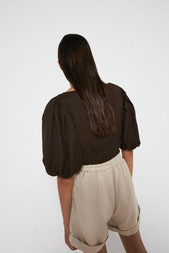 Warehouse Linen Mix Puff Sleeve Square Neck Top 3
