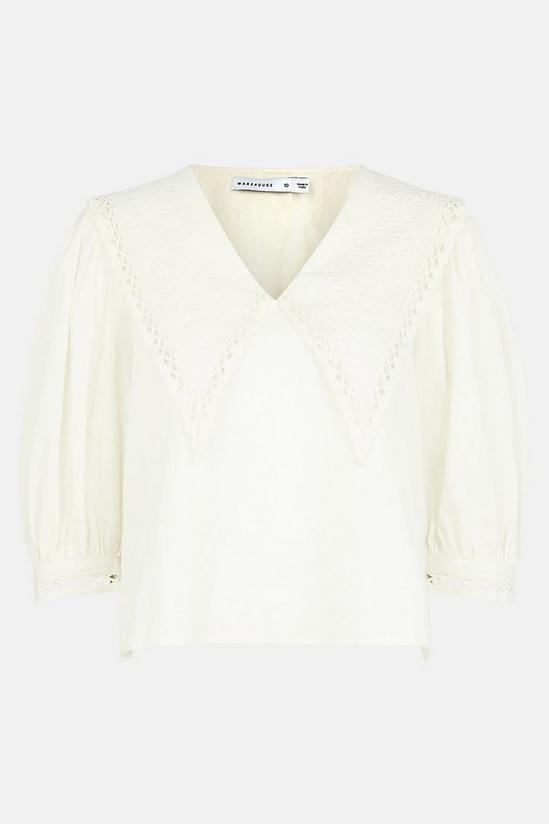 Warehouse Embroidered Collar Detail Puff Sleeve Top 5