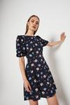 Warehouse Flippy Mini Dress With Short Sleeve In Floral thumbnail 1