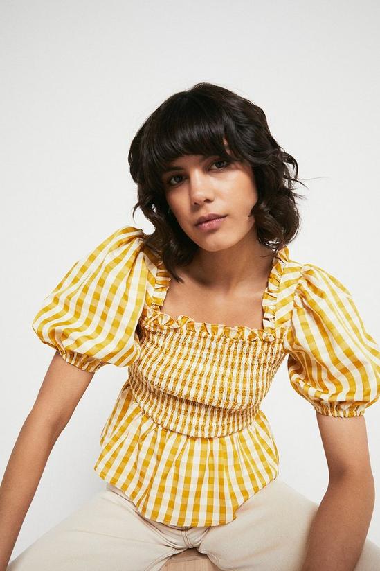 Warehouse Gingham Square Neck Puff Sleeve Top 1